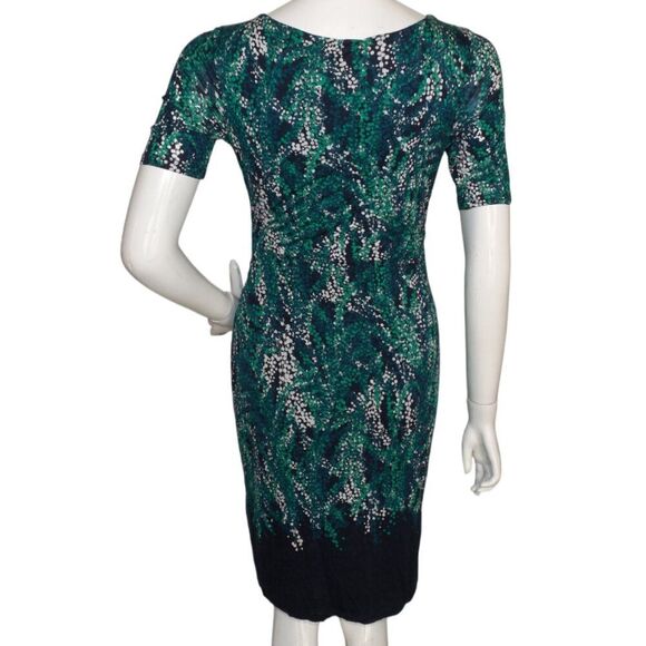 BODEN Dress, 6, Rita Sheath, Ruched Bust, Blue/Green Abstract leaves, Tencel - Picture 5 of 13